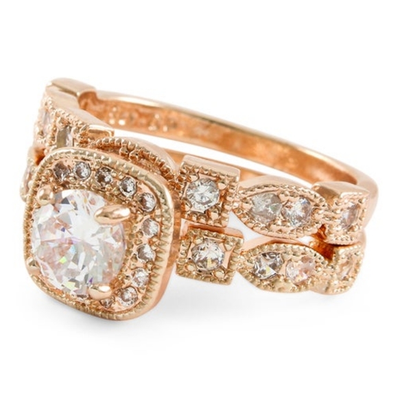 18k GP White Sapphire Set of Two Rings - Picture 5 of 14